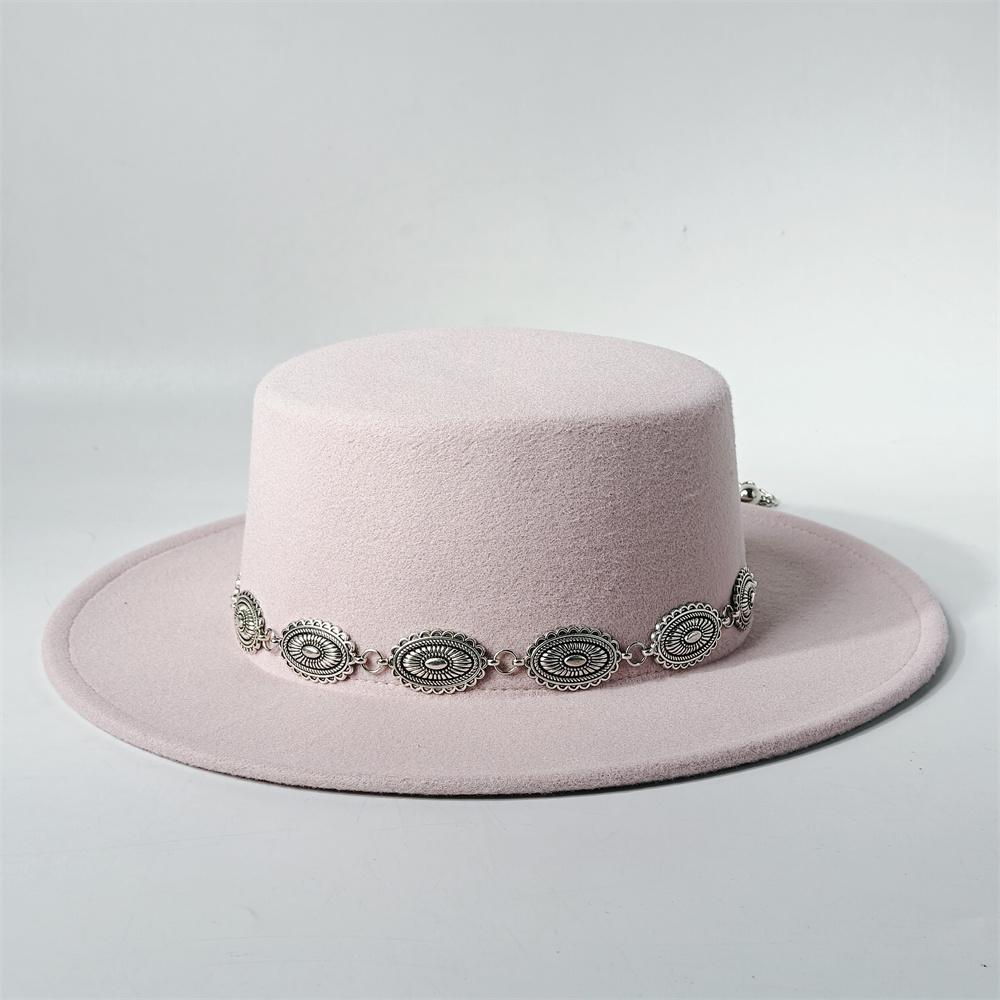 Unisex Klassische Filz Kirchenhüte Britischer Stil Breiter Rand Oberer Fedora Hut Hochzeits Verkleidung Breiter Rand Flacher Oberteil
