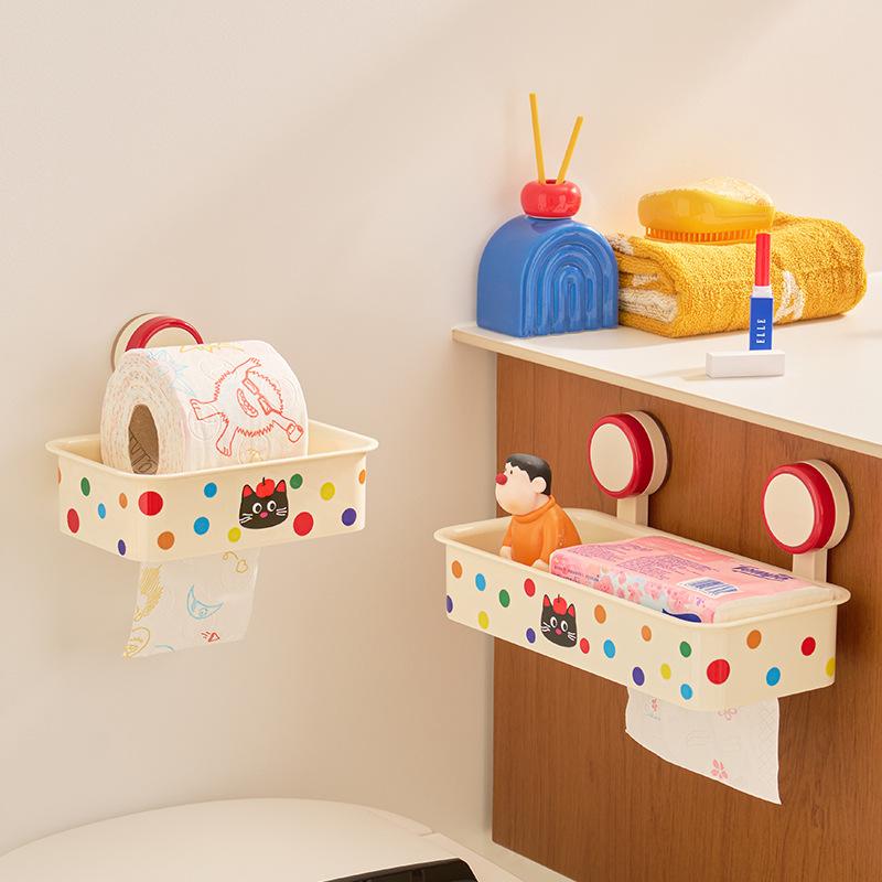 Bathroom Tissue Box Non-perforated Storage Box Toilet Tissue Box Wall-mounted Bathroom Suction Cup Shelf