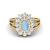6X4MM Oval Larimar Gemstone 925 Sterling Silver Gold Plated Halo Split Shank Ring