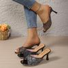 Large size square head high heel cool slippers women's new sexy thin heel rhinestone open toe sandals