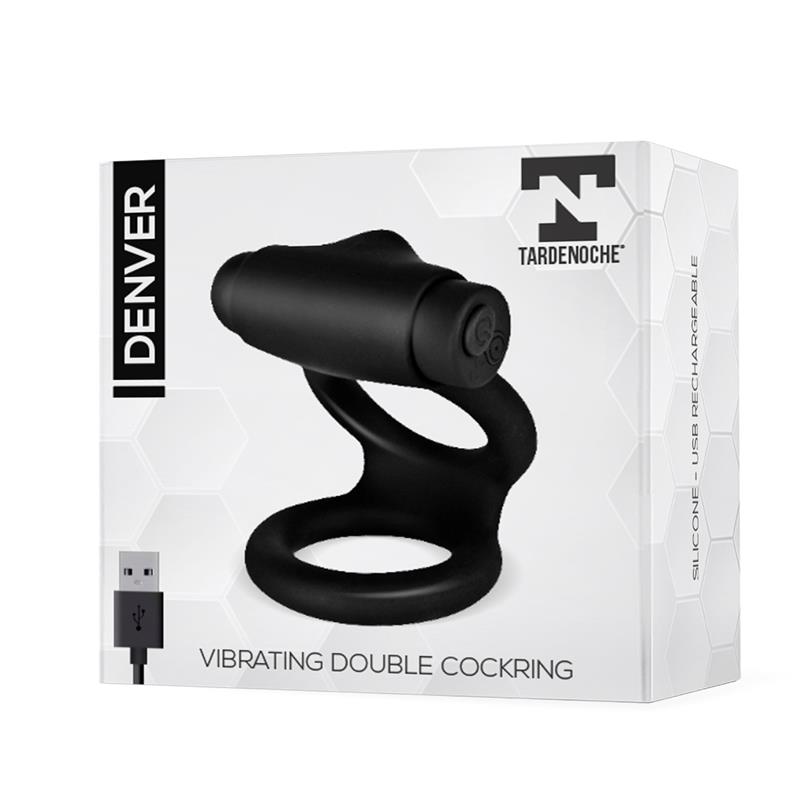 Denver Double Ring with Bullet Vibrator USB Silicone Black