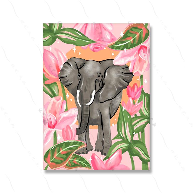 Floral Animal Print Pink Bedroom Hallway Poster Wall Decor Positive Quote Colourful Canavs Painting Kitchen Office Decor Picture