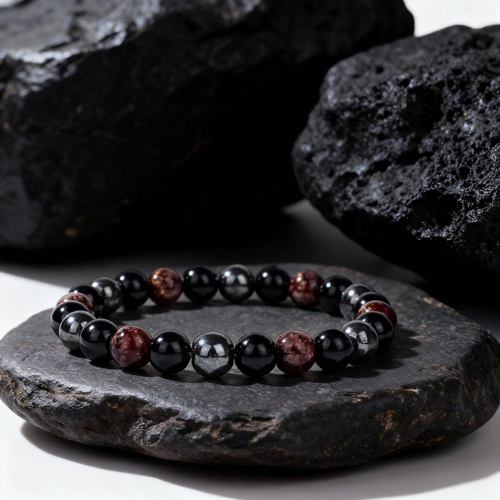 Festive Gifts Black Onyx Hematite Red Gold Flake Glass Beaded Bracelet Minimalist Fashion Jewelry For Men Women Daily Wear Gift