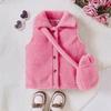 Odzież Dziecięca Dziecięca Dziewczęca Jesień i Zima Nowa Jednorzędowa Klapowana Pluszowa Kamizelka na Saszetkę