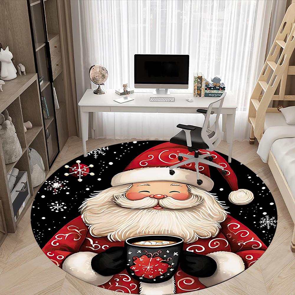 1PC Christmas Santa Office Round Area Rug, Mat Suitable For Office, Under Office Chairs Bedroom Living Room Home Decor, Room Deco