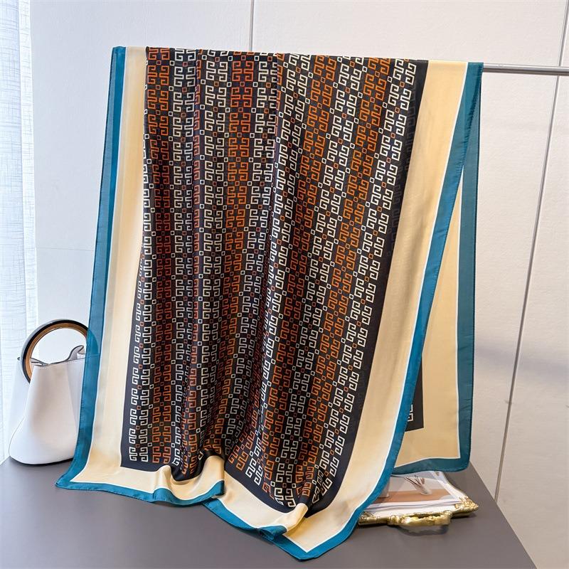 Spring and Summer New Simulated Silky Brocade Fashion Silk Scarf Long Scarf Silky Printed Shawl Versatile Headscarf Scarf