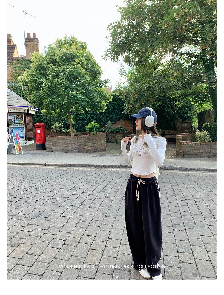 Women's Retro Color-Block Striped Wide-Leg Pants - Spring/Autumn Casual Loose Slimming Straight-Leg Long Sports Pants