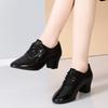 Women Water Grass Grain Leather Latin Dance Shoes Square Lace Round Toe Soft Soled Dance Shoes Breathable Social Dance Modern