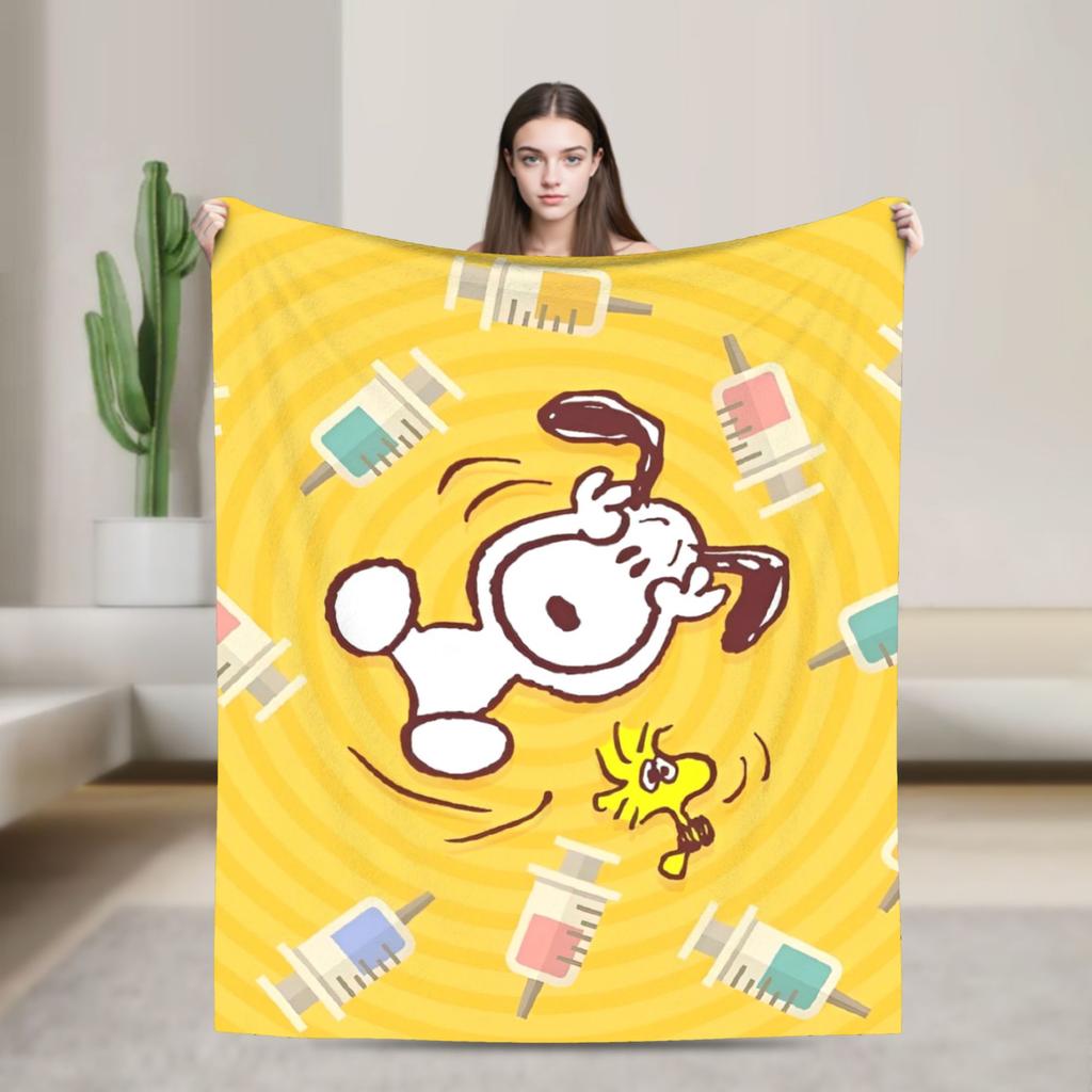 Snoopy Listen to music Blankets Fleece Spring Autumn Cartoon  Multifunction Super Warm Throw Blanket for Home Plush Thin Quilt