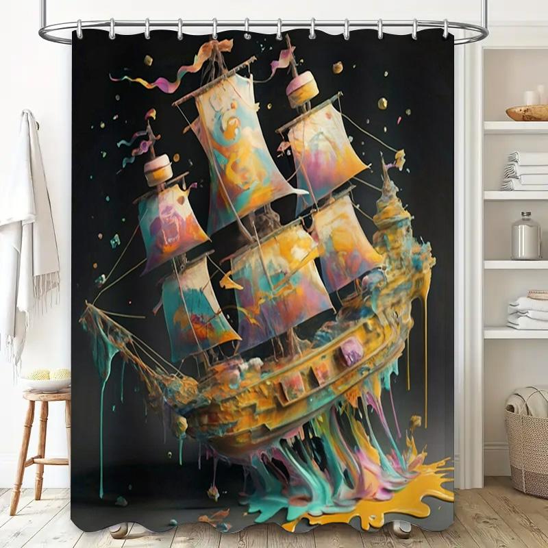 Colorful Sailboat Shower Curtain Extra Long Waterproof Fabric Bathroom Decor with Grommets Size 72 x 84 inches (Multicolor)