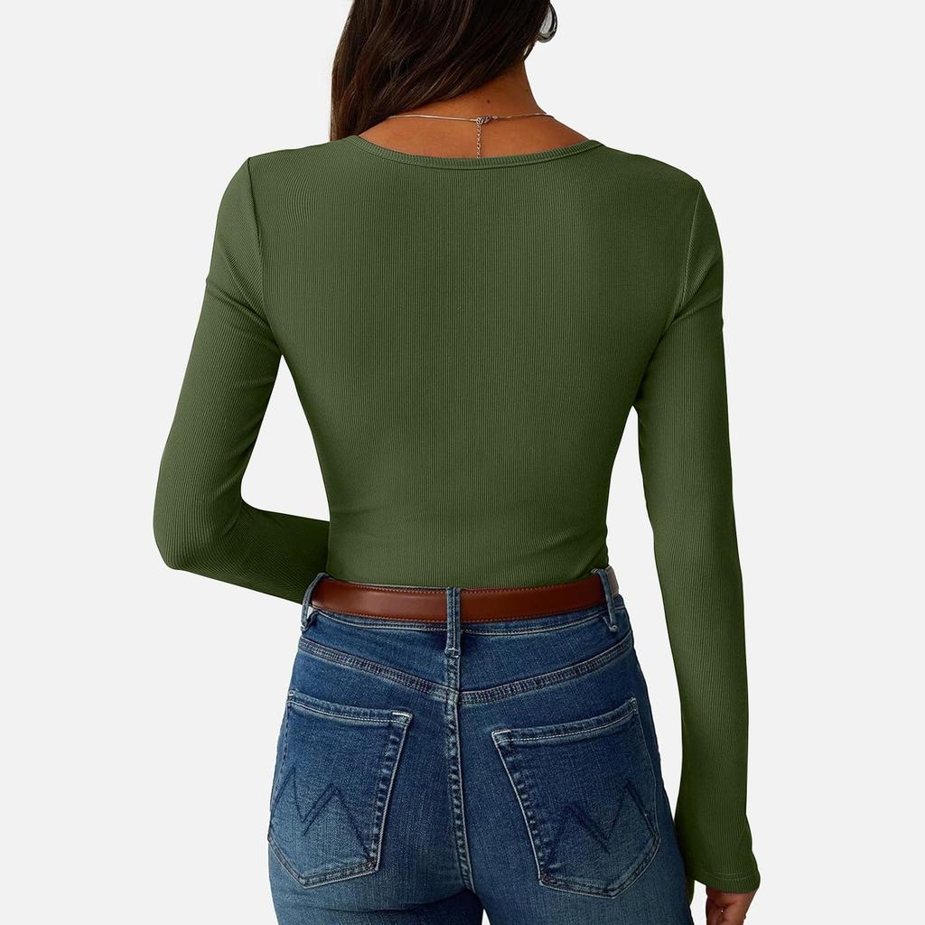 Dame og vinter T-skjorte med slank bunn Mote Uformell Ensfarget Langermet genser med u-hals