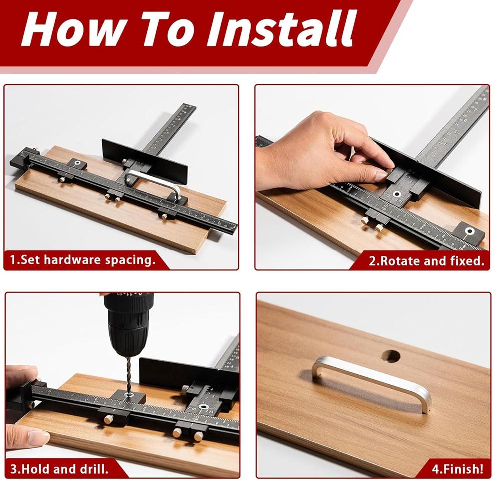 Schrankbeschlag-Bohrschablone, Verstellbare Bohrhilfe für die genaue Montage von Tür- und Schubladenfrontgriffen und Knöpfen Stanzwerkzeug