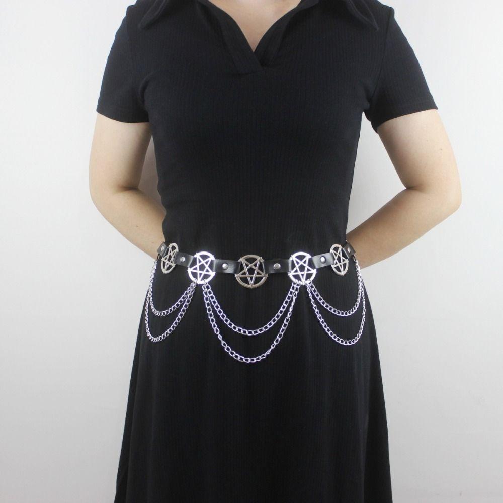 Y2K Pentagram Metal Chain  for Women Streetwear Dress Waist Accessory