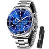 SAPPHERO Analog 6 ATM Water Luminous Stainless Mineral Date Silver Blue Dial Men's Watch, Resistant, Hands, Steel, Glass, Business/Outdoor Use,