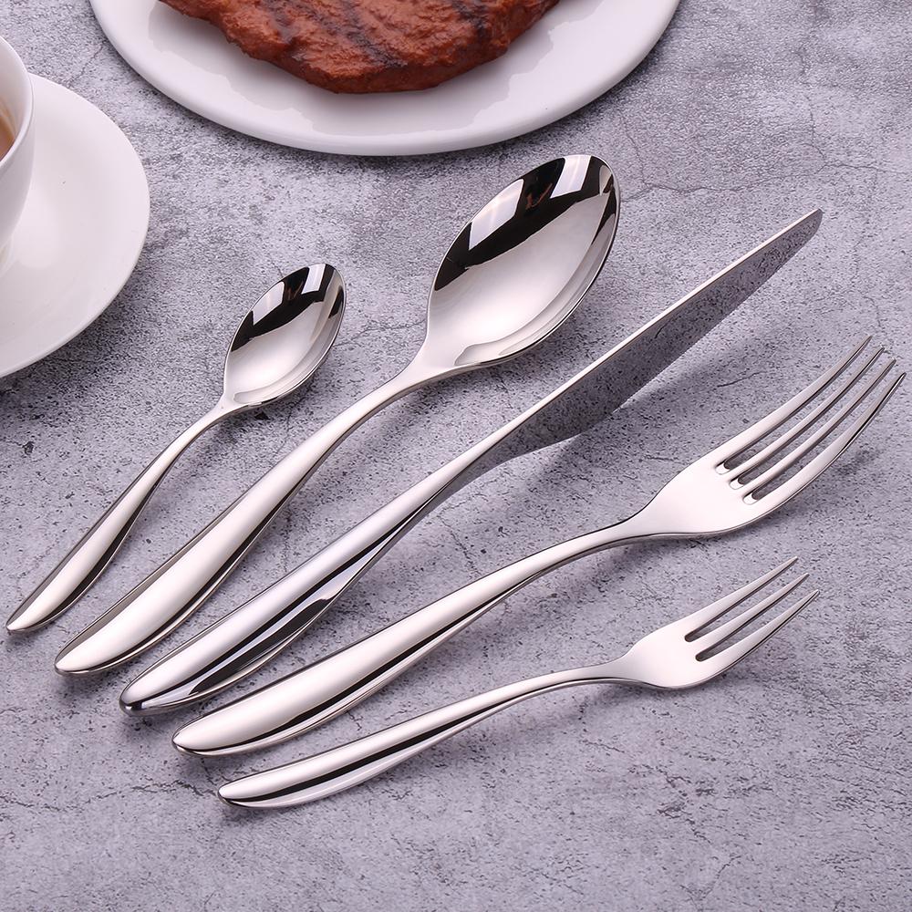 6/16/20/24Pcs Sliver Tableware Stainless Steel 304 Cutlery Set Western Knife Fork Spoon Mirror Dinner Set  Elegant Flatware