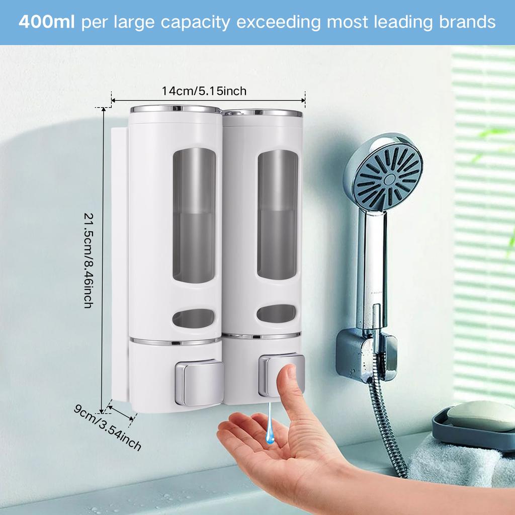 Wall Mounted Soap Dispenser Refillable 3 Chamber Shower Dispenser No Drill Shampoo and Conditioner Dispenser for Bathroom Hotel