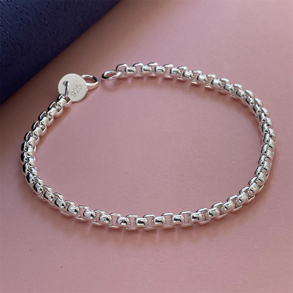 European Bestseller: 925 Silver Plated Round Box Necklace, 50-60CM, 4MM