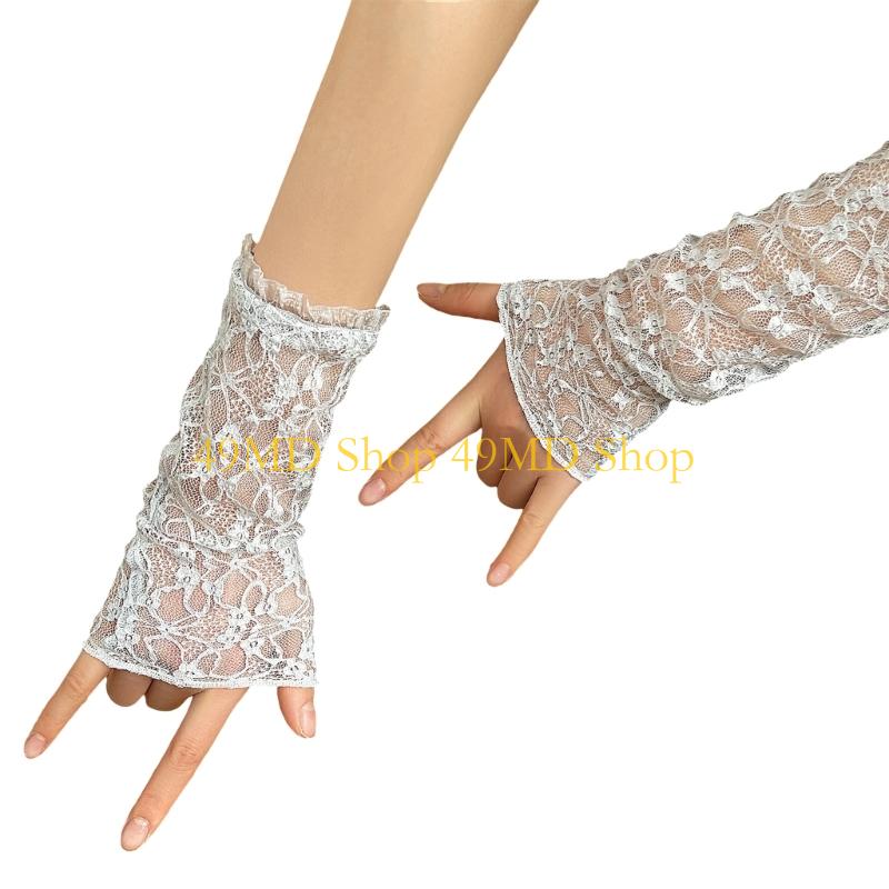 49MD Antique Wrist Sleeves Fingerless Gloves Floral Lace Wedding Hand Accessories