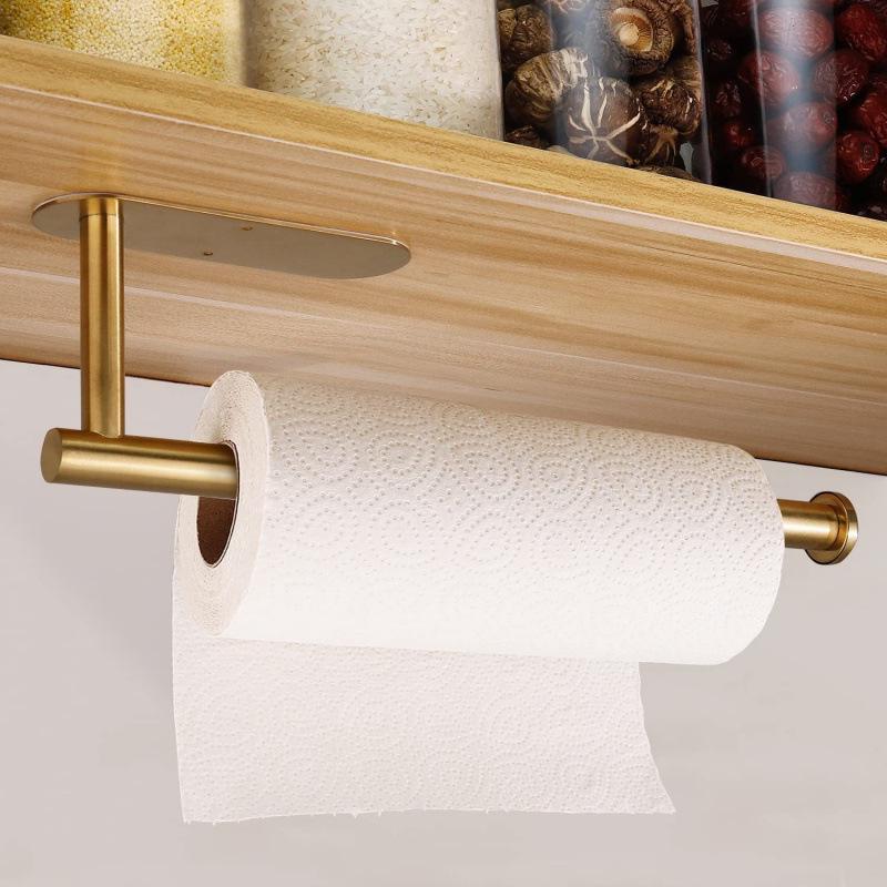 Stainless Steel Punch-Free Cabinet Holder for Napkins, Paper Towels, Plastic Wrap, and Toilet Paper Rolls