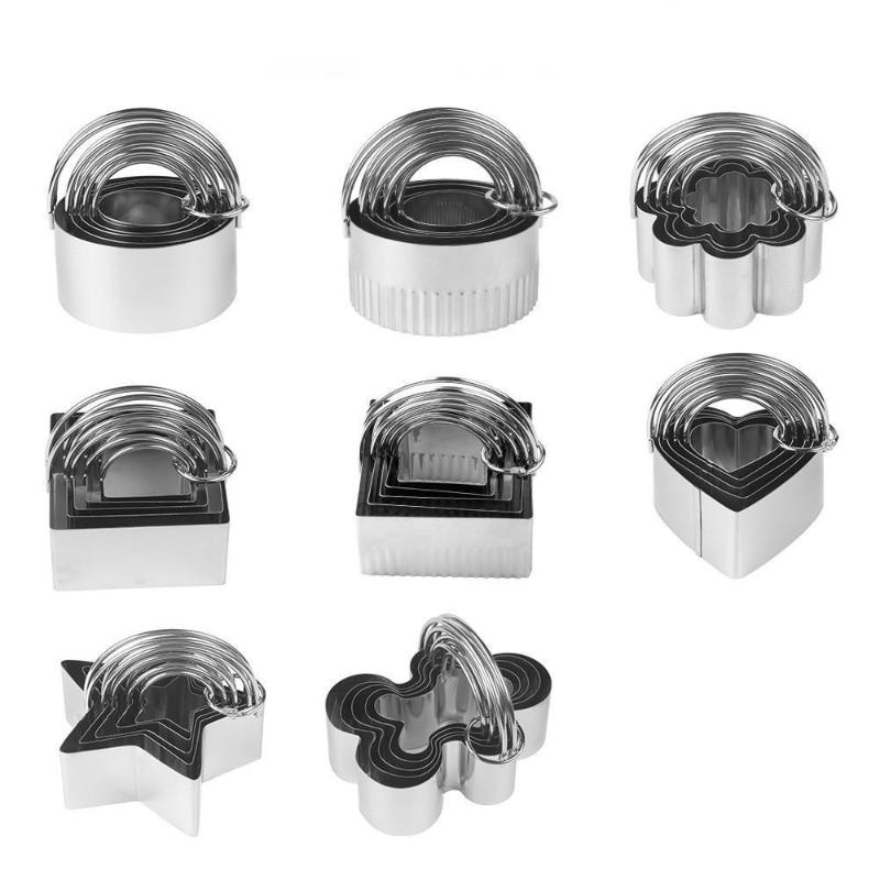 5 Pcs Stainless Steel Baking Cookie Cutters Set With Hanging Basket And Dual Handle Mousse Rings For Cake Biscuit Making