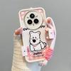 KEYSION Cartoon Cute Plush Embroidery Case for Realme 14 Pro+ 5G with Lanyard Shockproof Phone Cover for OPPO Realme 14 Pro 5G