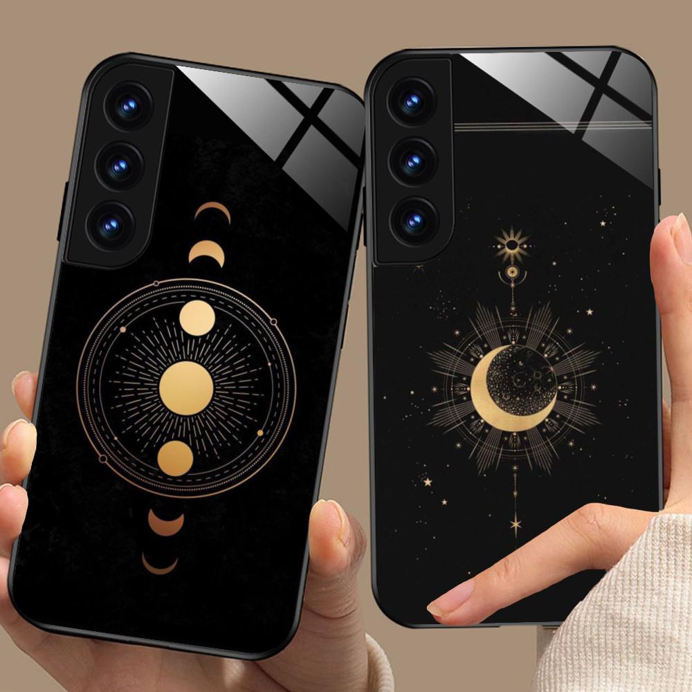 Sun Moon Mobile Cell Phone Case for Samsung Galaxy A56 55 54 53 52 51 36 35 34 23 16 15 5G Glass Colorful Cover Pretty Luxury