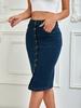 Women's High Rise Midi Skirt Pencil Fit Medium Stretch Single Panel Front Multi Button Bodycon Elegant Denim Skirt