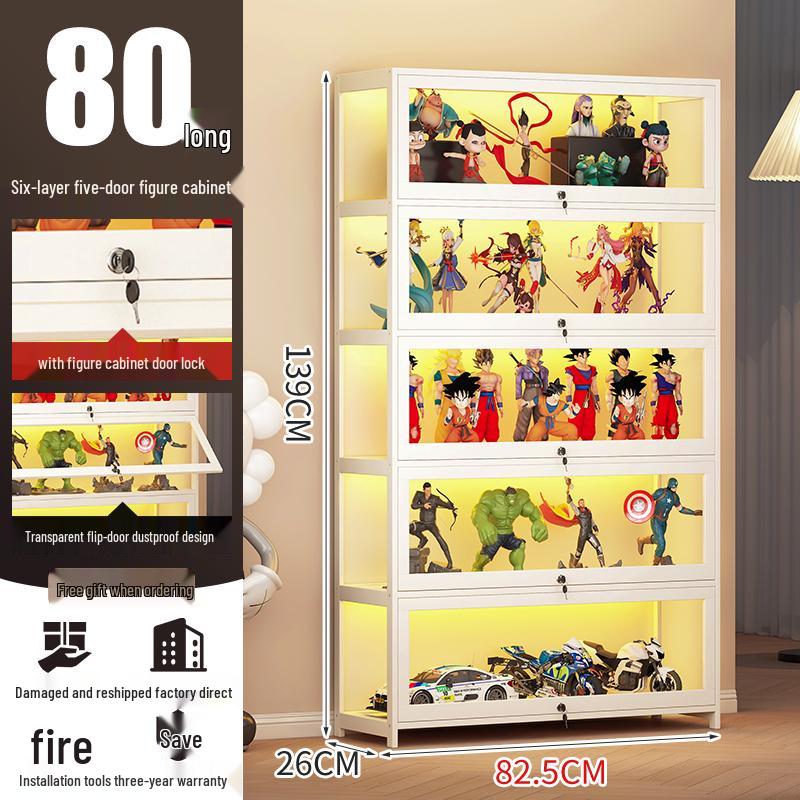 Acrylic Lockable Display Case with LED Lights for Figurines and Models, Dustproof Transparent Stand