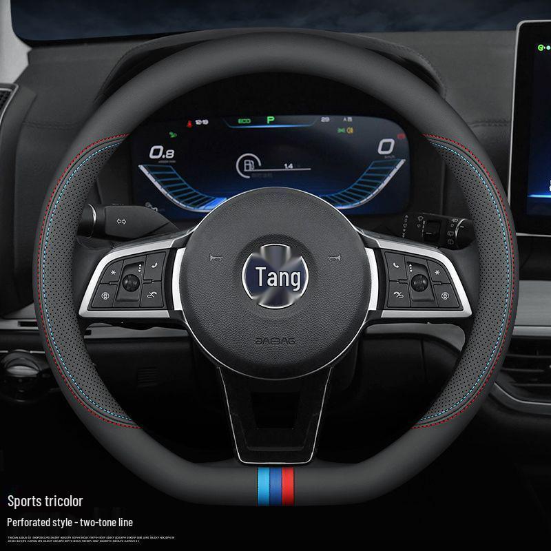 BYD New Energy Genuine Leather Steering Wheel Cover - Ultra-thin, All-season for Han, Tang, Qin, Song, MAX, Yuan, E2F3 models.