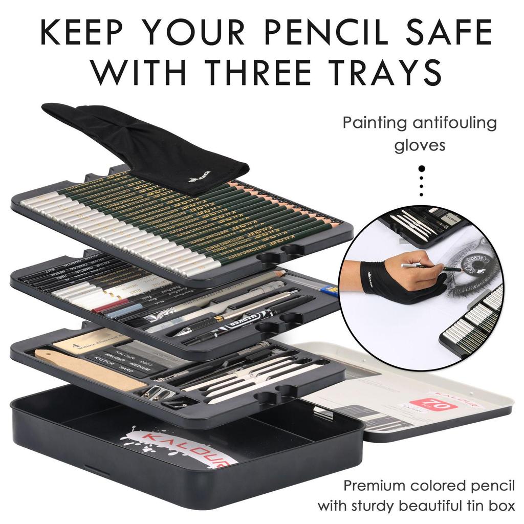 Set Cutie Metalică cu 70 de Piese Creioane de Schiță pentru Artă și Desen