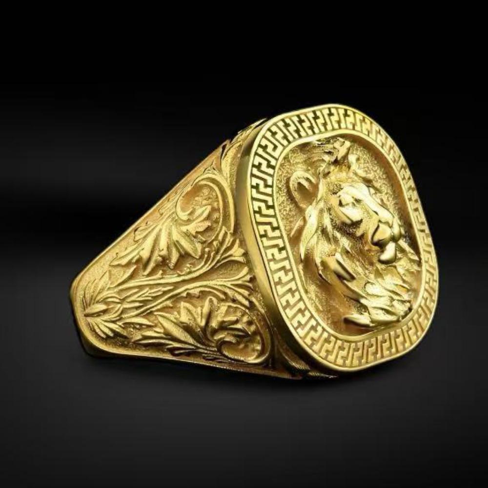 Luxury European and American New Men's Rings, Creative Lion Men's Rings, Animal Rings, Punk Style, Real Gold