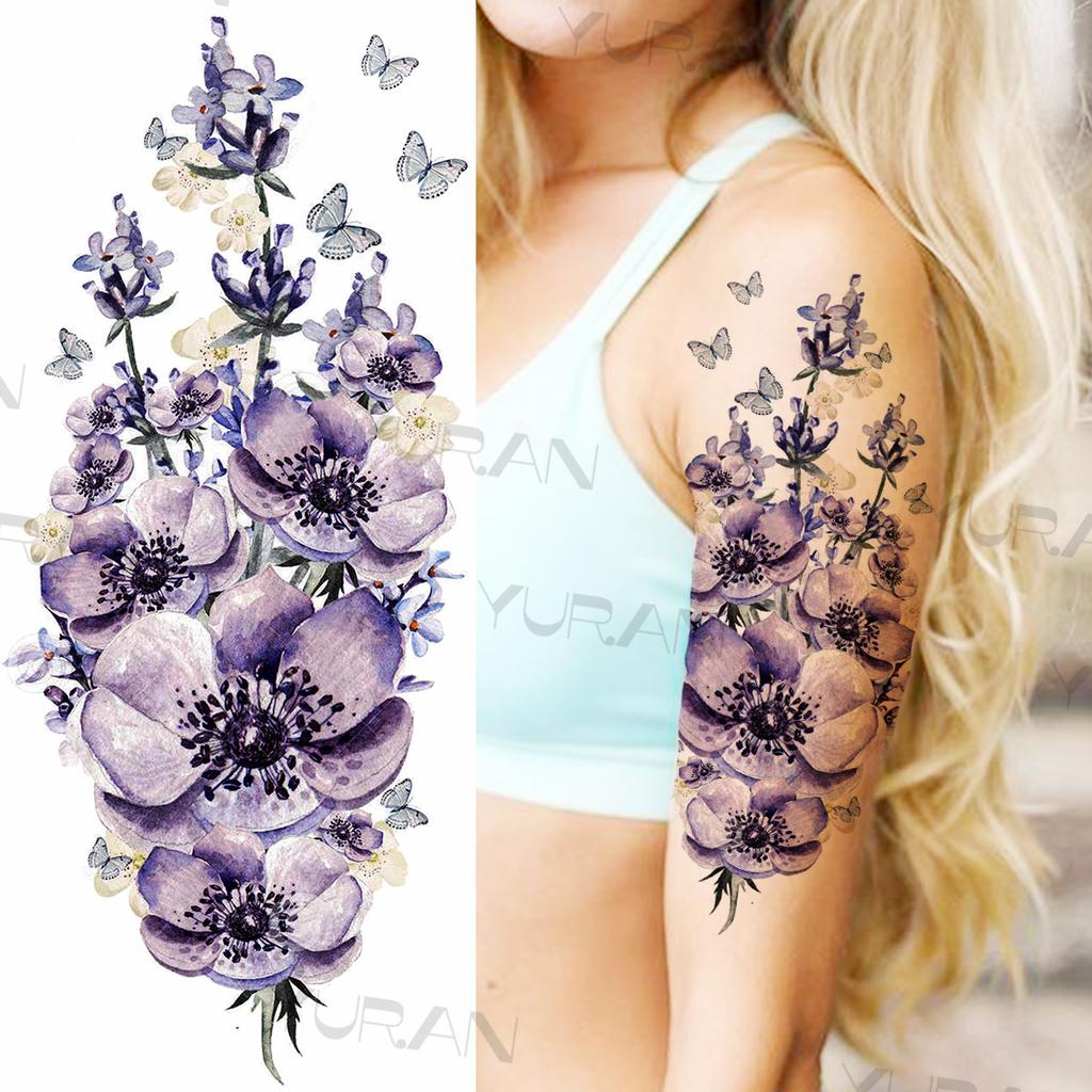 Large Colorful Rose Flower Temporary Tattoos For Girls Women Anchor Fake Gemstone Pendant Tattoo Paste Arm Body Tatoos Creative
