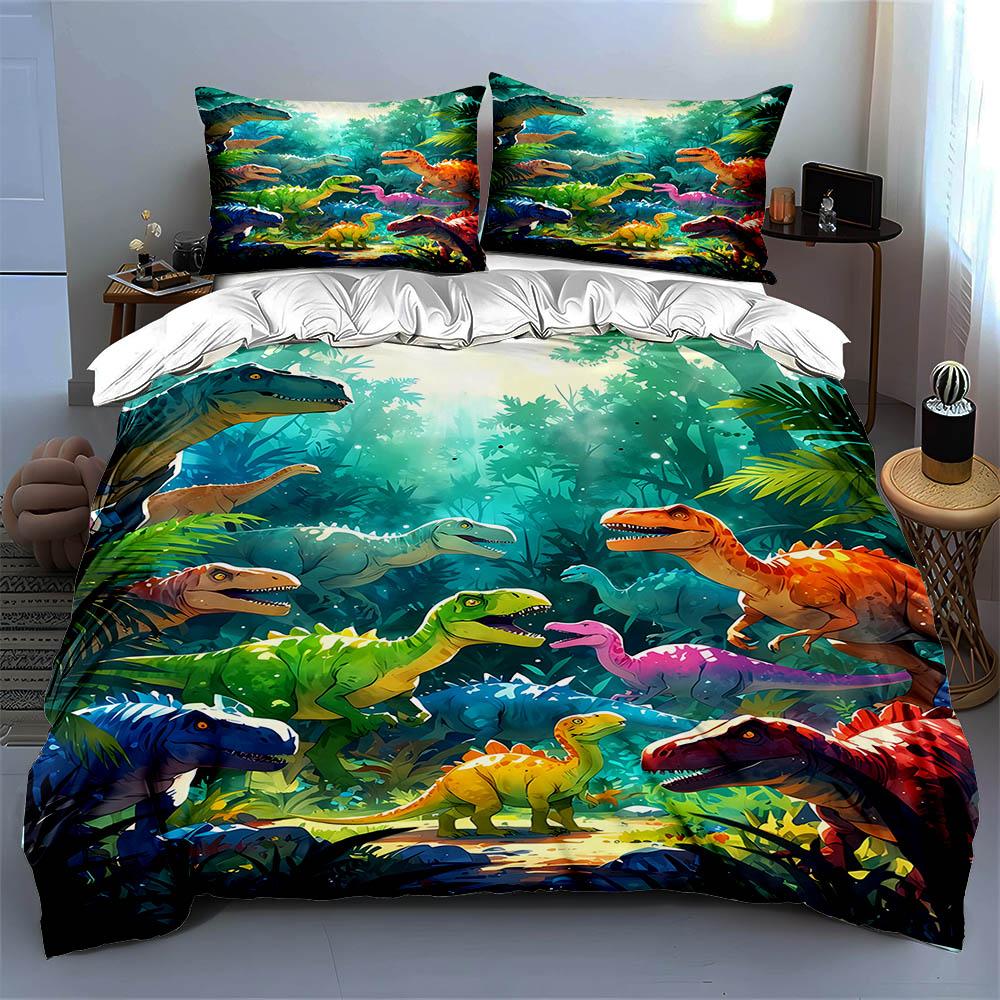 Colorful Dinosaur Forest Bedding Duvet Cover Sets Duvet Covers Pillowcases Gifts (1 * Duvet Cover 2 * Pillowcases, Without Duvet Insert)