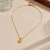 Gold Plated Stainless Steel Herringbone Chain Necklace with Round Dome Pendant for Women