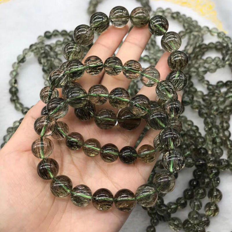 Natural Green Rutilated Quartz Cat's Eye Bracelet – Smooth Crystal Couple Gift