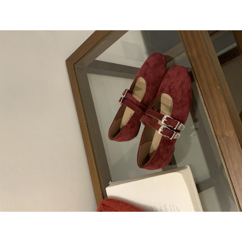

2025 new niche design flat bottom inner height increase square head Mary Jane shoes retro buckle single shoes women s shoes can be stepped on soft 39 бордовый