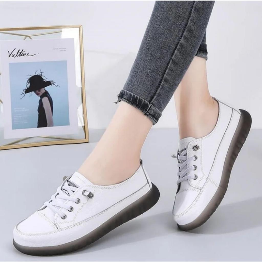 Women Spring Sneakers 2024 New Genuine Leather Trend Color Matching Women Shoes Flat Lace-up Casual Girl Student Shoes