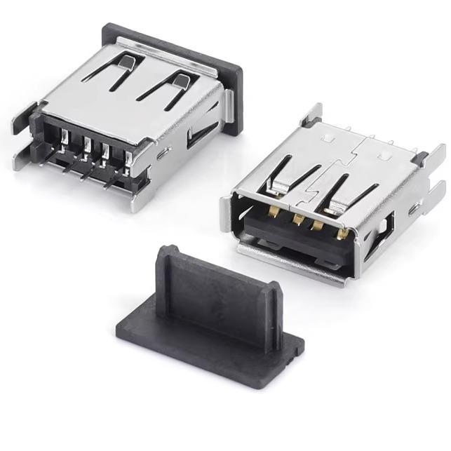 USB 2.0 AF + HDMI Female 90° Two-in-One Socket, Double Layer, 20.6mm DIP with Pins