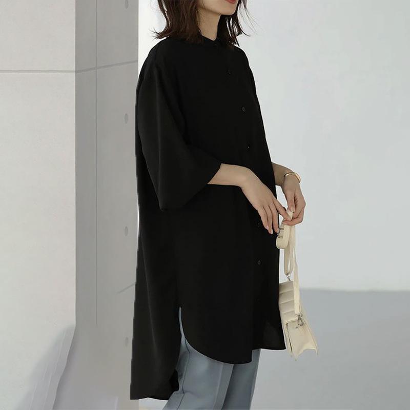 Women's Loose Fit Long-Sleeve Mid-Length Shirt Dress