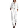 Women's Color Cargo Pocket Jumpsuit with Notched Collar, Long Sleeves and Fitted Waist