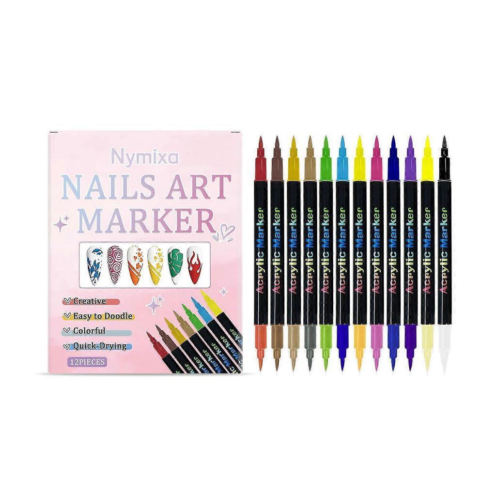 Nymixa Dual-Head Diy Nail Art Pen Set Creative Hand-Painted Nail Cap Color Pattern Nail Art Set