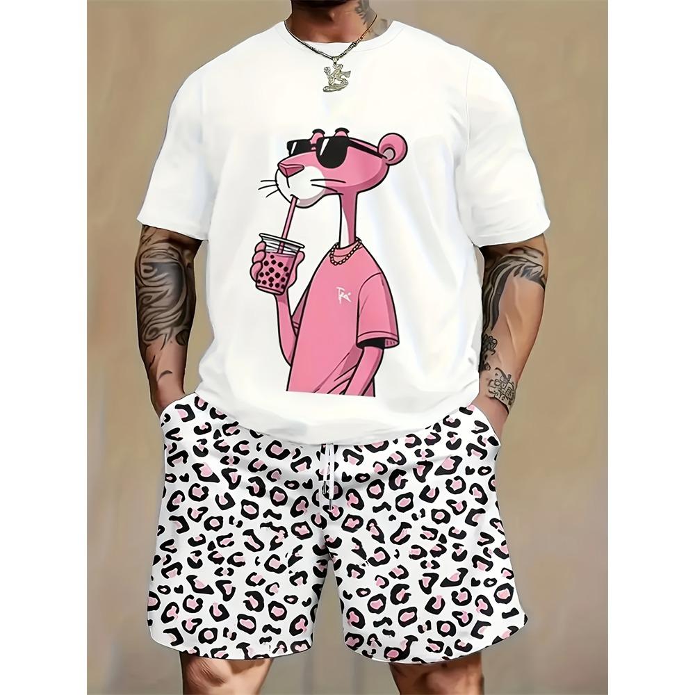 Summer Men's T-shirt and Shorts 2 Piece Set Hip Hop Print Round Neck T Shirt Casual Fashion Style Breathable Short Sleeve Shorts