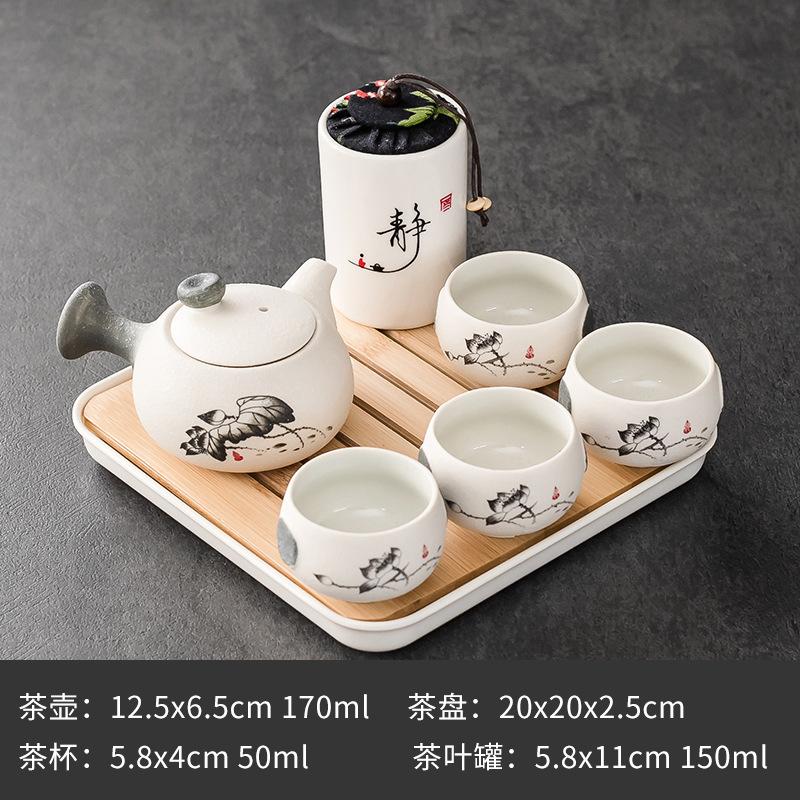 Purple Clay Ceramic Kung Fu Tea Set Home Teapot Set with Portable Tea Tray and Tea Caddy