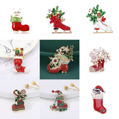 European and American Christmas Boots Brooch Pin - Cross-border New Design Corsage