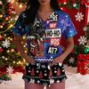 Women's Loose Fit Uniform Dress with Christmas Print V-Neck and Side Slit Short Sleeve
