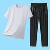 2026 Men's Summer Ice Silk Casual Round Neck Short Sleeve & Long Pants Set