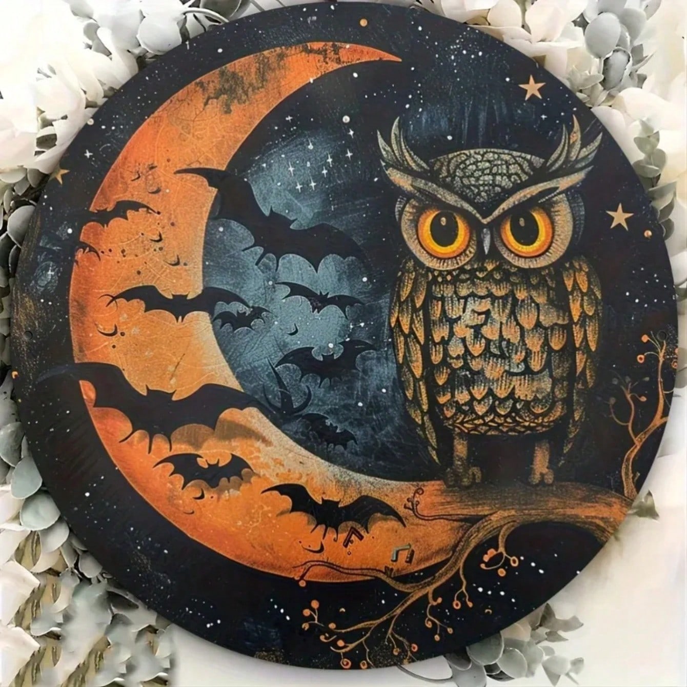 Vintage Owl Moon Flat Wall Art Metal Sign Halloween Home Cafe Decor Plaque разноцветный