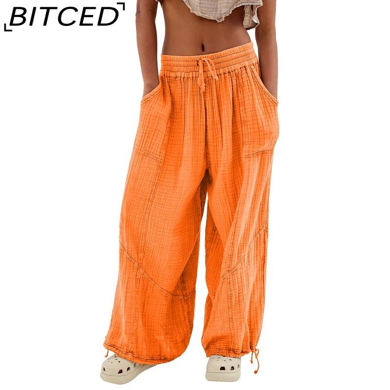 BITCED 8 Color Women High Elastic Waist Trousers Wide Leg Loose Pants Deep Vest Pleated Ankle Pockets Solid Color Soft Ladies Casual Pants