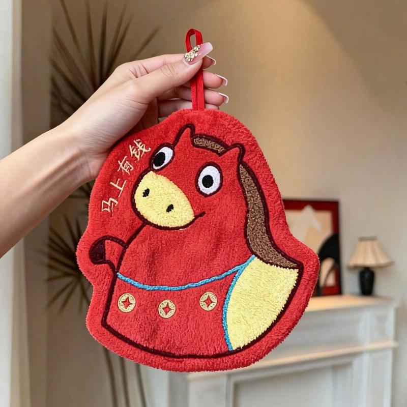 Cute Hanging Horse Hand Towel Absorbent Kitchen Bathroom Towel Soft Thick Kids Cartoon Washcloth