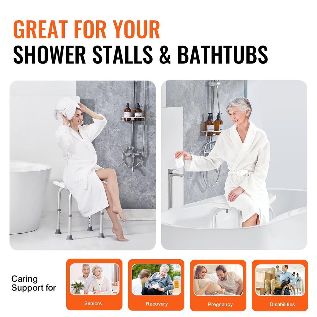 Shower Chair, Adjustable Height Shower Stool with Built-in Handles, Shower Seat for Inside Shower or Tub, Non-Slip Bench Bathtub Stool Seat for